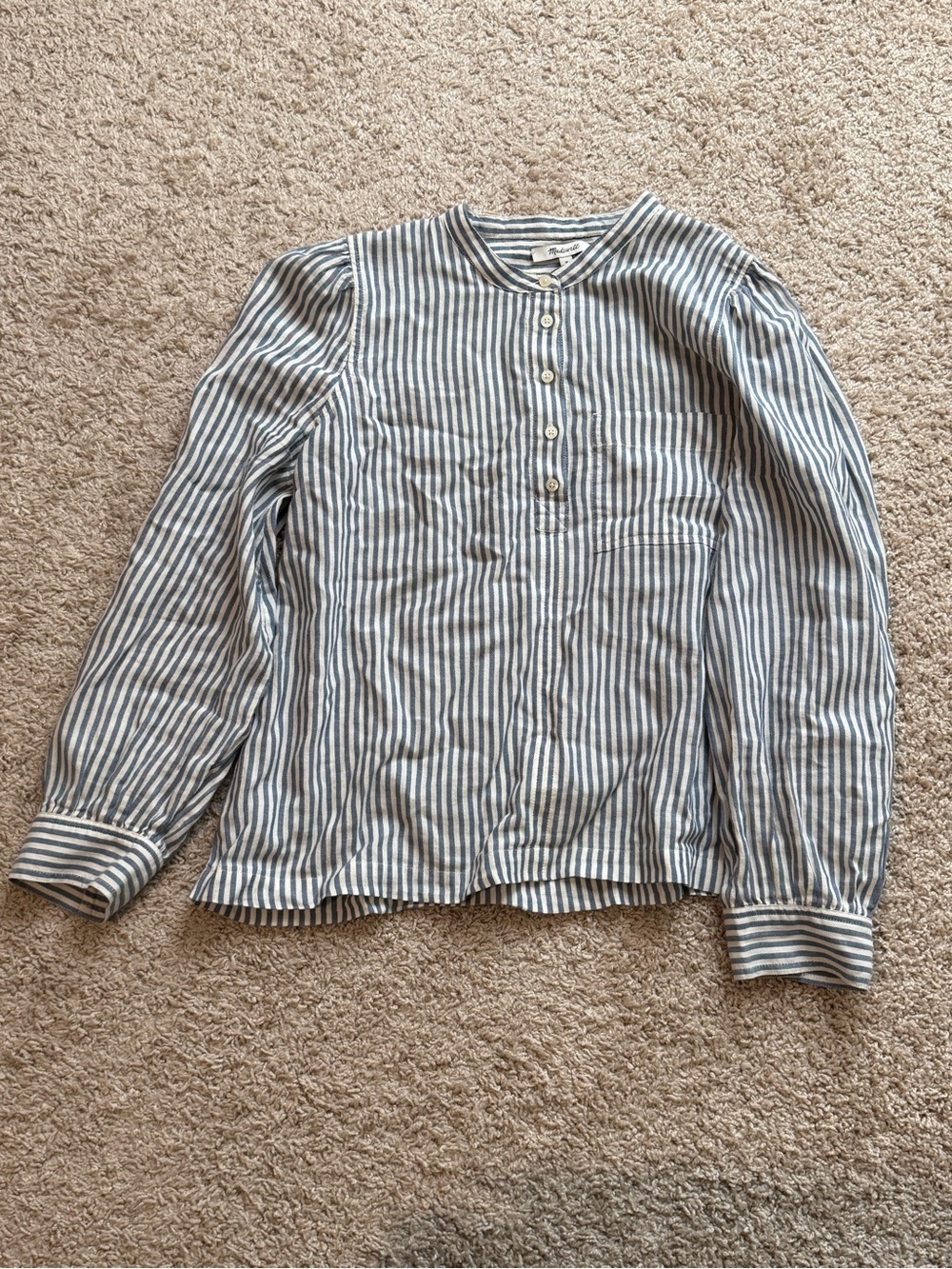 Madewell Blue and White Striped Button Front Blouse